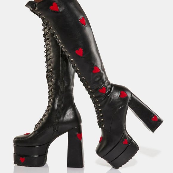 LAMODA Shoes - THE QUEEN OF THE NIGHT and  HEARTS Chunky Platform Knee High Boots ( BRAND NEW !